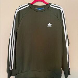 adidas Olive Green Crewneck with White Three-Stripes